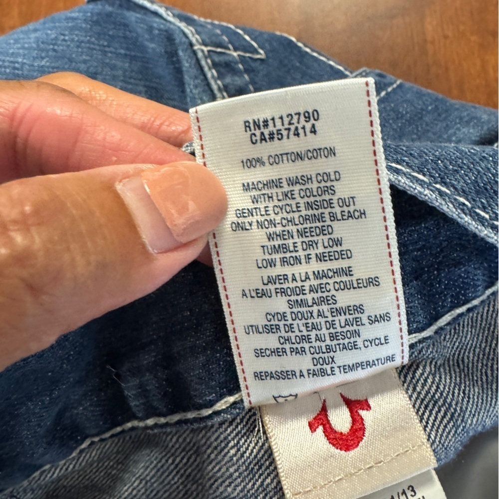 True Religion  Blue Straight Leg Distressed Denim Classic Stitch Jeans Size 34 - Picture 14 of 16